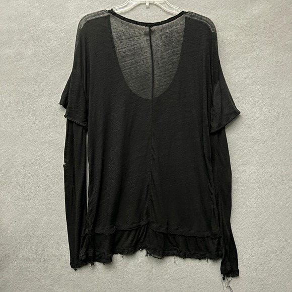 Free People We The Free Black Distressed Top Semi Sheer Long Sleeve M Whimsigoth - Picture 2 of 16